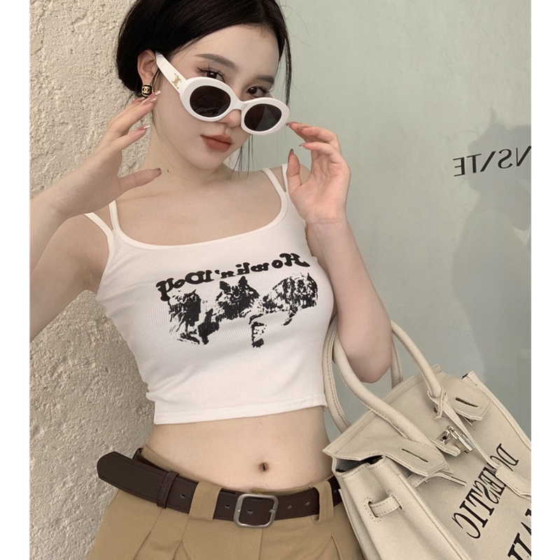 Áo Croptop Hai Dây In Họa Tiết Gợi Cảm