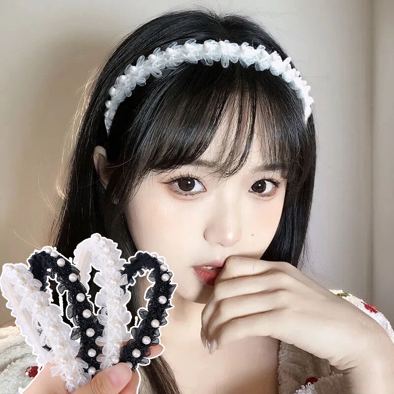 Băng Đô Cài Tóc Đính Ngọc Trai Dễ Thương Phong Cách Hàn Quốc