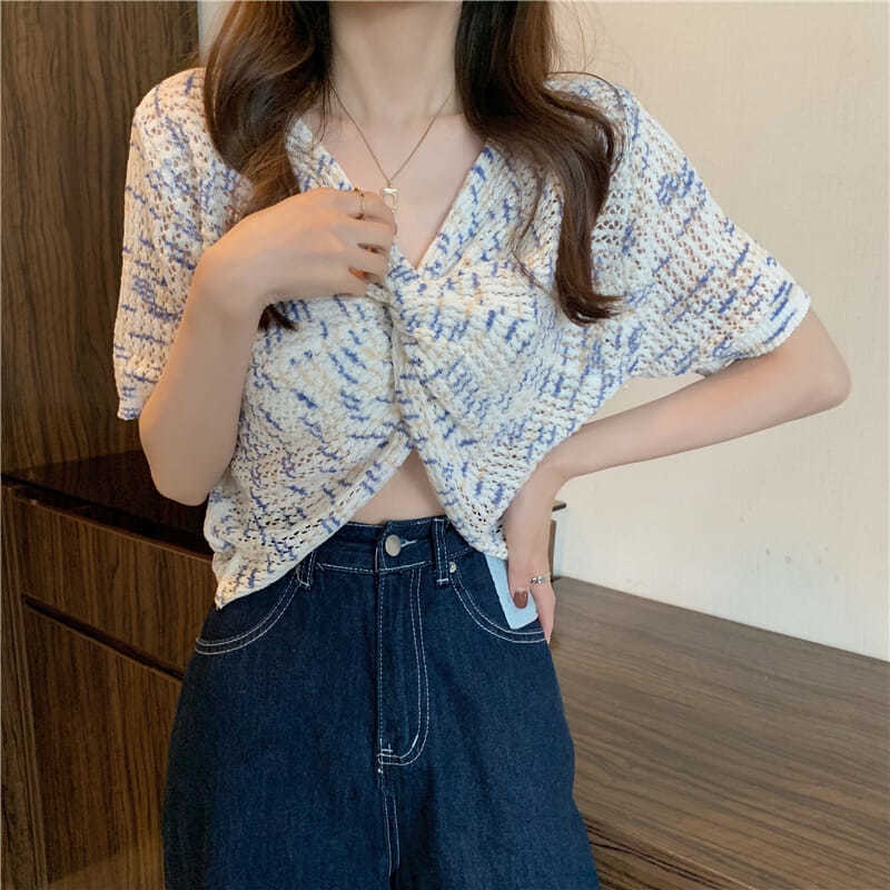 áo croptop nữ Áo Len NgắN Tay Cổ Chữ v Phong CáCh HàN QuốC 2022 Cho Nữ JL-TX-188