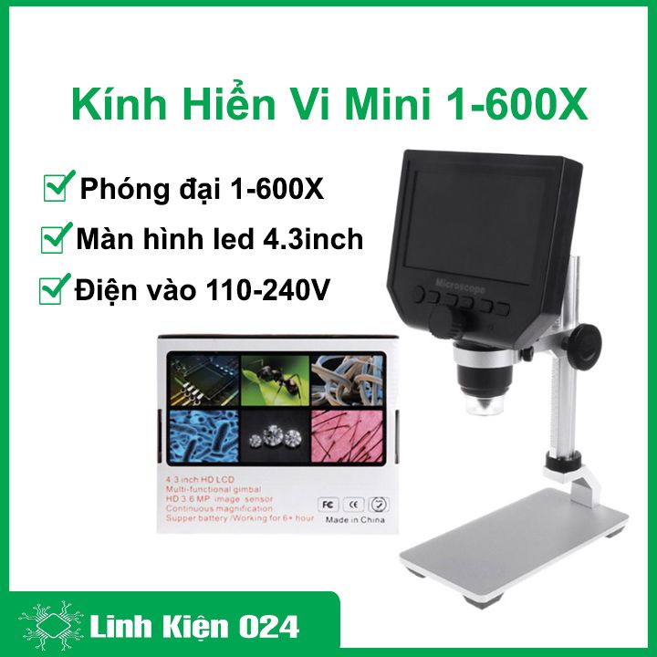 Kính hiển vi điện tử 600X màn hình 4.3inch có đèn led trợ sáng