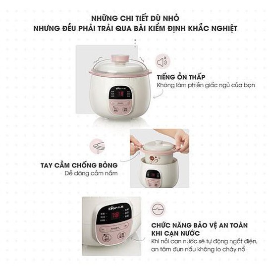 Nồi Nấu Cháo Chậm Cho Bé Bear 1L_Nồi Hầm Cháo Chậm Ăn Dặm, Chưng Yến, Ninh Cháo Đa Năng Có Lồng Hấp_Bảo Hành 12 Tháng