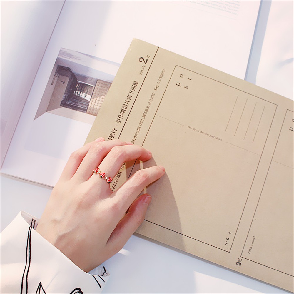 Nhẫn Hở Hình Trái Dâu Đính Đá Zircon Phong Cách Hàn Quốc