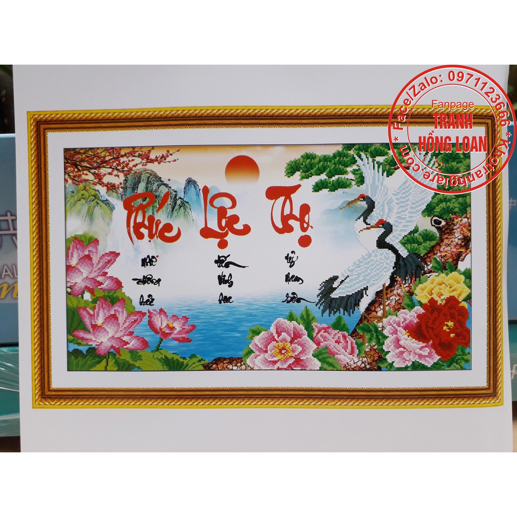 Tranh thêu chữ thập phúc lộc thọ X8075