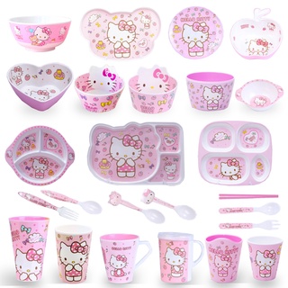 🩷 Set Cốc – Bát – Đĩa – Khay Nhựa Hình Hello Kitty Siêu Xinh
