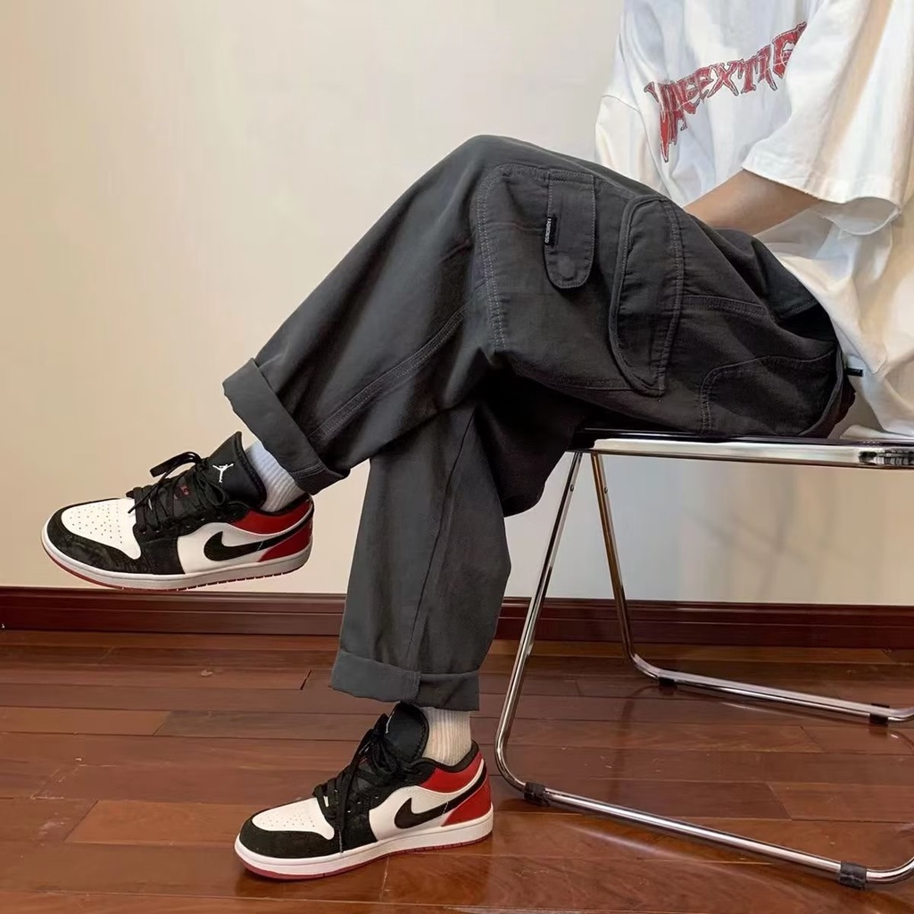 Quần Dài Ống Rộng Màu Trơn Đơn Giản Phong Cách Đường Phố Nhật Bản Mới Cho Nam