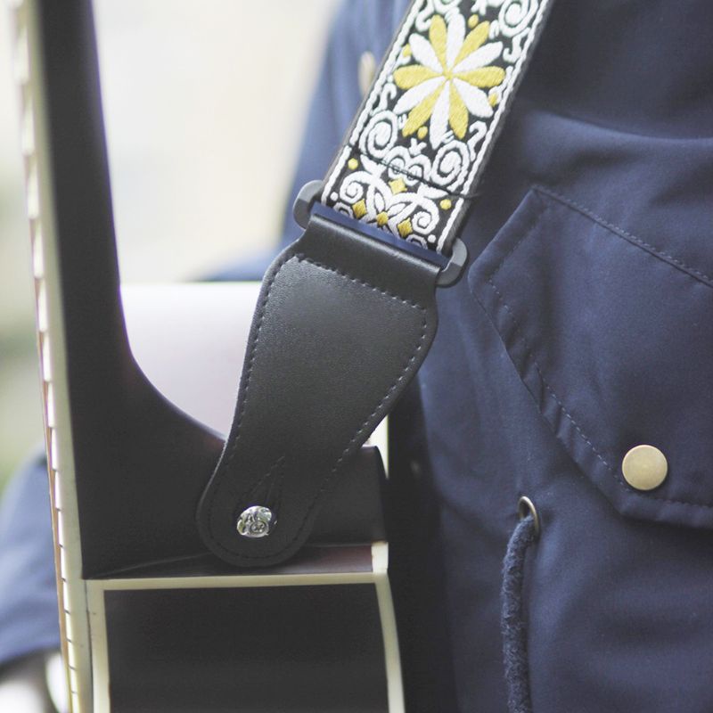 Dây Đeo Đàn Guitar Điện Acoustic Đan Bằng Vải Thêu Họa Tiết Hoa Cổ Điển