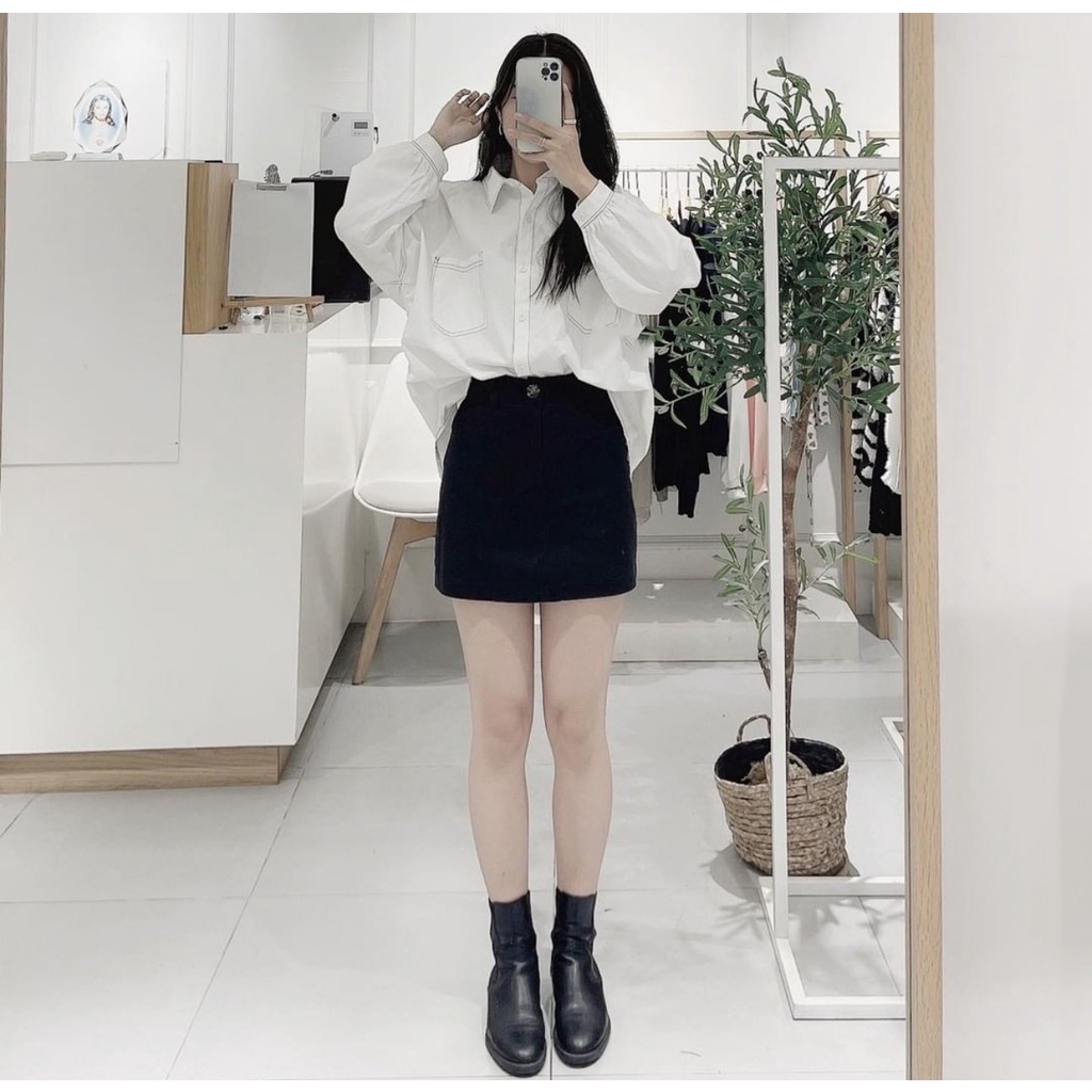 Áo sơ mi trơn chỉ nổi - Áo dài tay có cổ unisex Daski