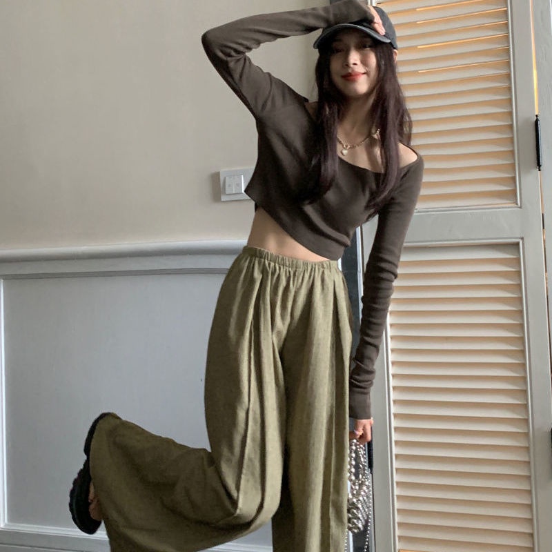 Áo thun COZOKC tay dài trễ vai dáng ngắn thời trang trẻ trung