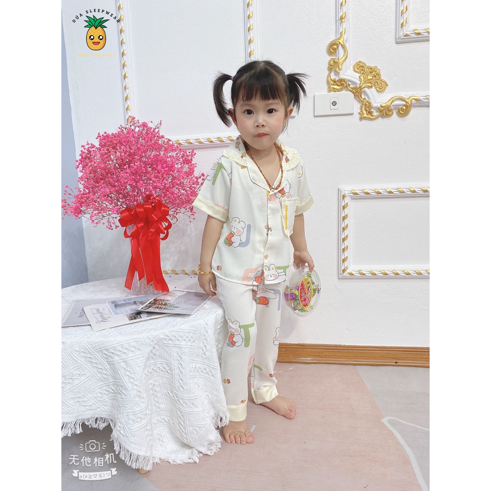 Bộ Đồ Ngủ Pijama cộc tay bé gái,sét quần áo trẻ em mặc nhà lụa mango nhiều màu size Nhí và Đại (12-40kg)