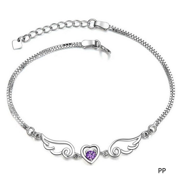 Vòng đeo tay mặt hình trái tim và đôi cánh phối đá nhân tạo cho nữ