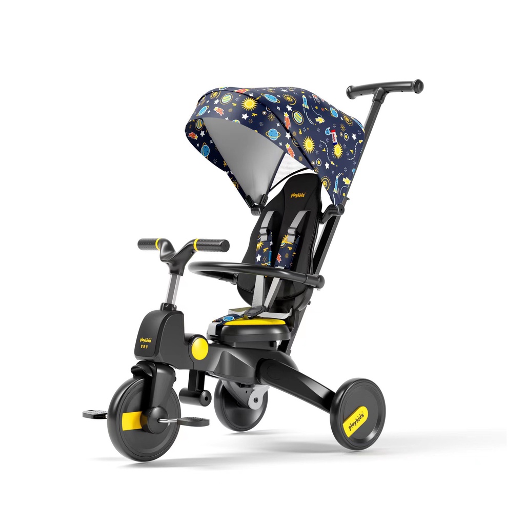 Xe đẩy em bé 3 bánh kiêm xe đạp 6in1, gấp gọn, dành cho bé từ 1 - 5 tuổi Playkids