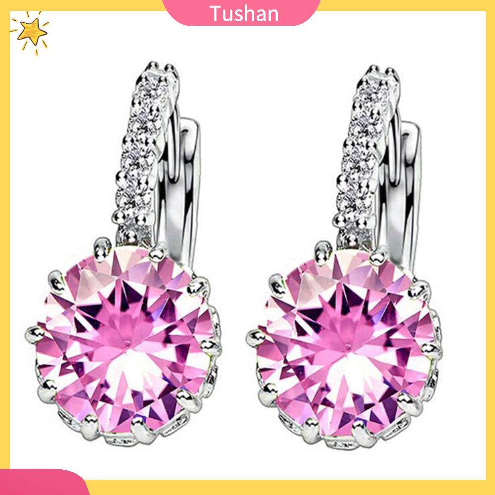 Khuyên Tai Đính Đá Zircon Tròn Thời Trang Cho Nữ