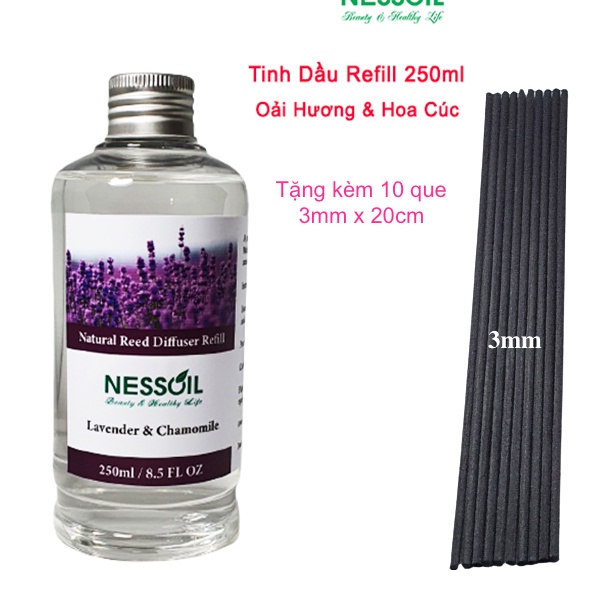 Tinh dầu Refill (thay thế, bổ sung)  250ml Oải hương &amp; Hoa Cúc, dùng cắm que khuếch tán, rót vào bộ cắm đã cạn tinh dầu