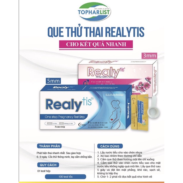 QUE THỬ THAI NHANH Really tis (Có che tên) - que test thai nhanh - Que thử thai nước tiểu