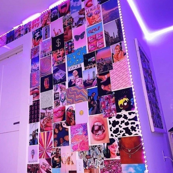 Wall Collage keo sẵng dán tường trang trí decor phòng ngủ - theme Hồng neon