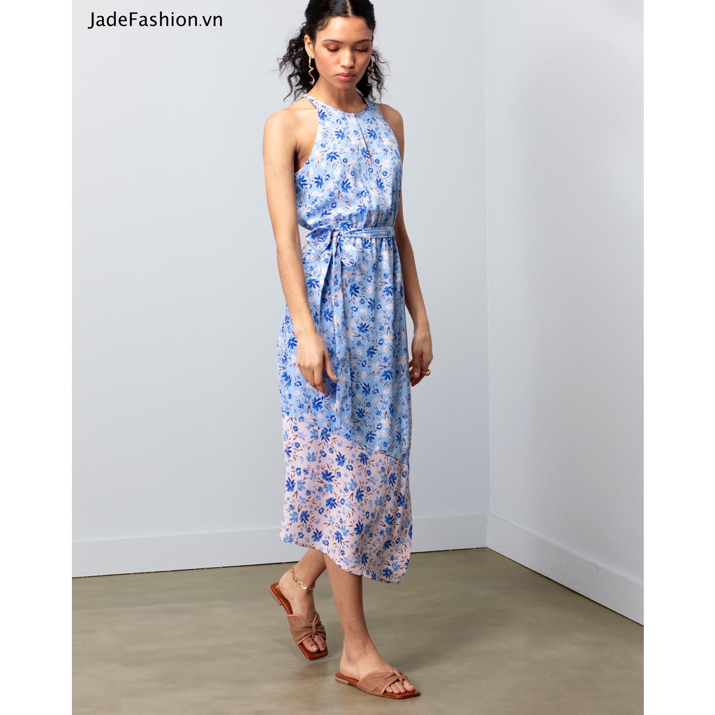 Đầm maxi voan hoa sát nách màu xanh Floral Print Keyhole Dress - jf114