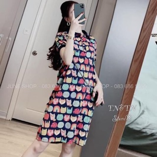 Váy polo tay bo in hoạ tiết