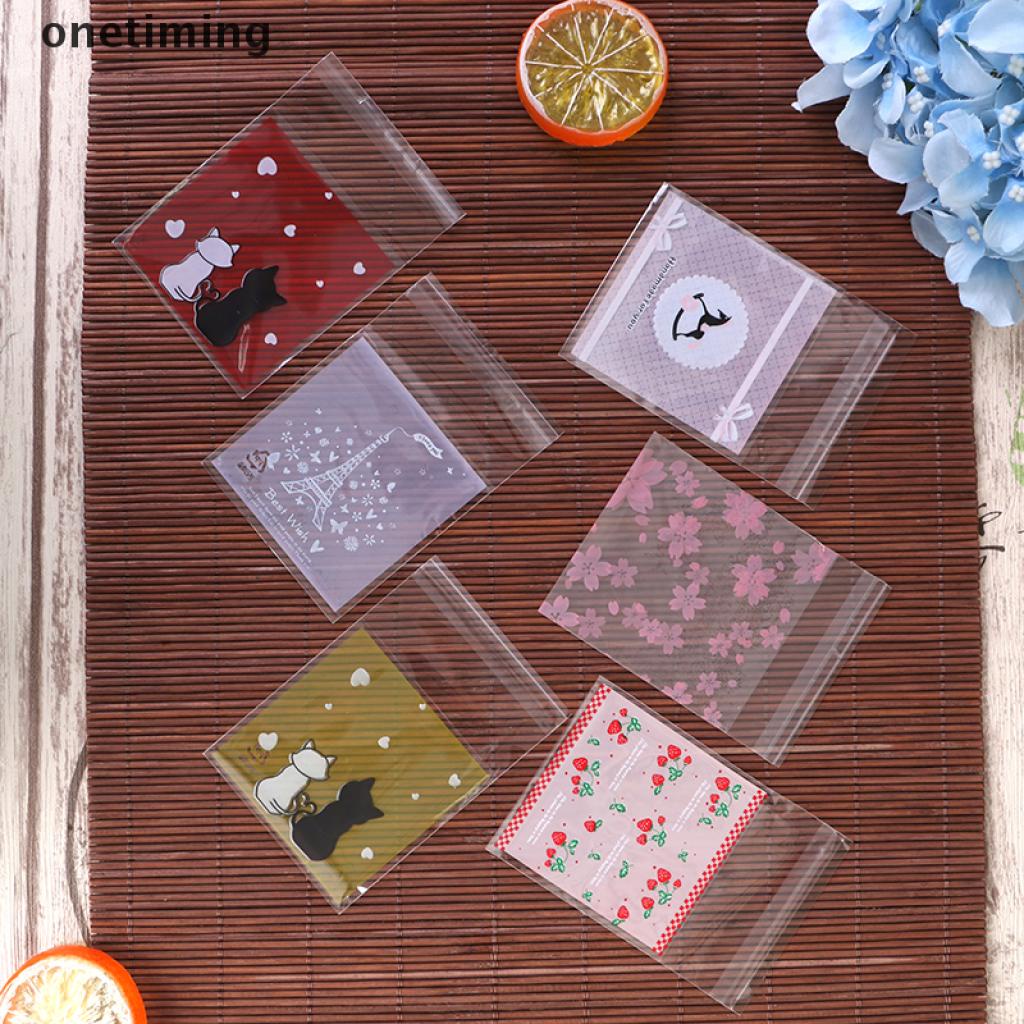 Otvn 100Pcs Lovely Flower Cookies Biscuits Bags Self-adhesive Cake Candy Gift Bags Jelly