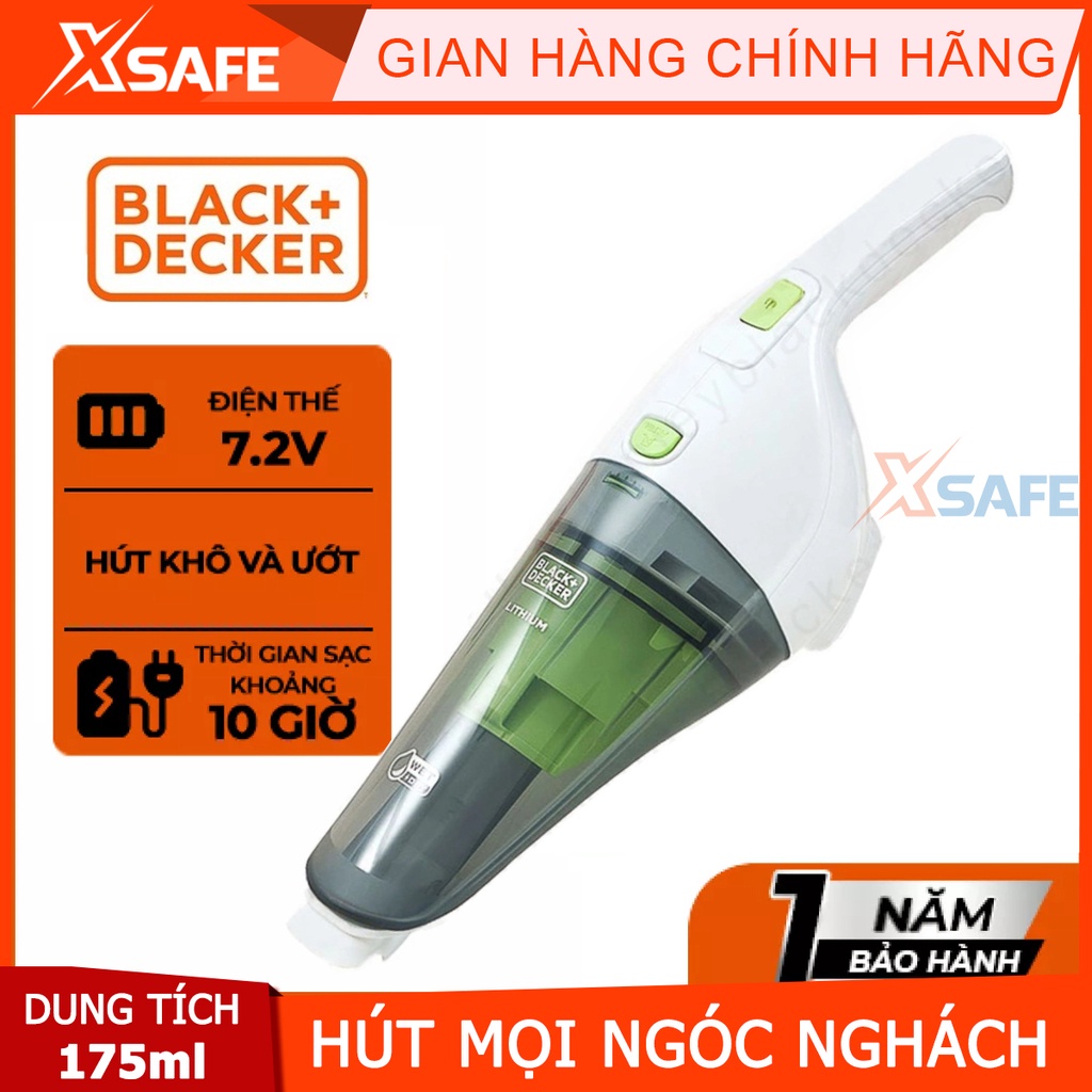 Máy hút bụi dùng pin Black&amp;Decker WD7201G-B1 dùng cho khô và ướt | Thiết kế nhỏ gọn, trọng lượng máy nhẹ | Chính hãng