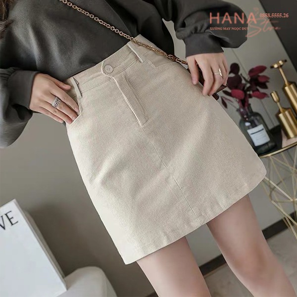 Chân váy nhung tăm dáng chữ A ngắn có túi lót quần trong - Cạp lưng cao - Màu Đen Nâu Kem - Vải nhung mềm mịn dày dặn | BigBuy360 - bigbuy360.vn