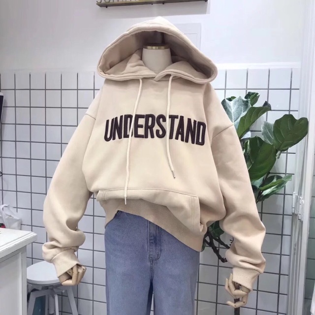 Áo hoodie vải nỉ lót bông dày dặn thêu Understand