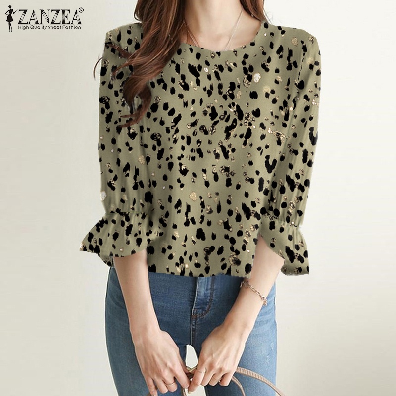 Zanzea Áo Cánh Tay 3 / 4 Cổ Tròn In Họa Tiết Thời Trang Cho Nữ
