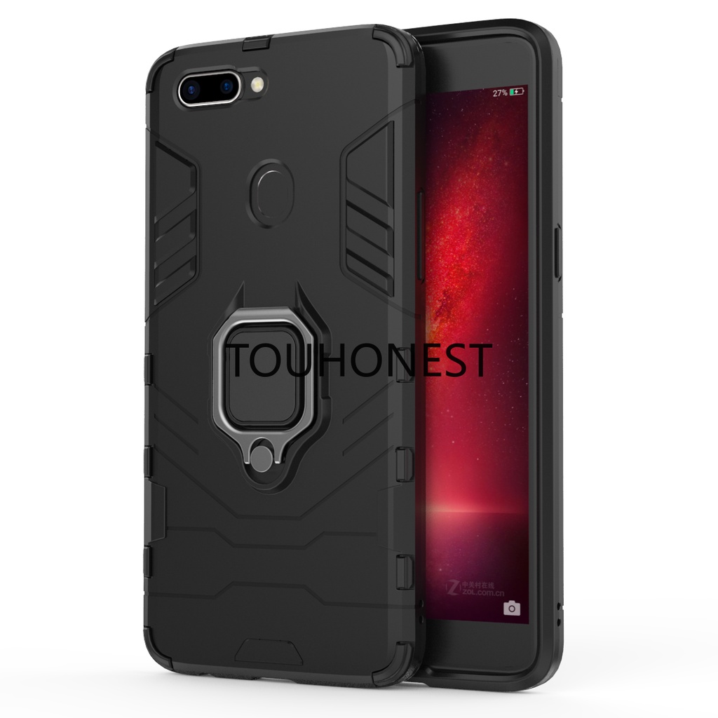 Ốp Điện Thoại Cứng Chống Sốc Kèm Vòng Đỡ Kim Loại Cho Casing Oppo R11 Plus Case Oppo R11S Plus Case Oppo R15X Case Oppo K1 Case Armor PC Shockproof Hard Cassing Cover Cases With Metal Ring Stand Phone Case