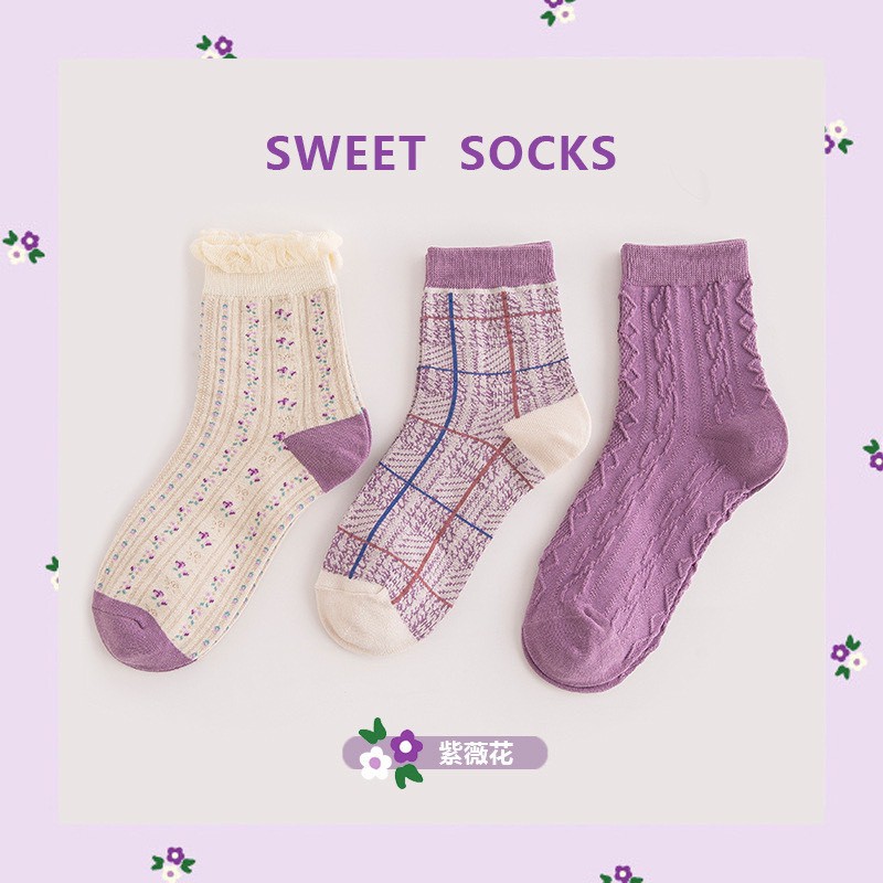 Set 3 đôi tất nữ, vớ nữ phong cách tím ngọt ngào TN92