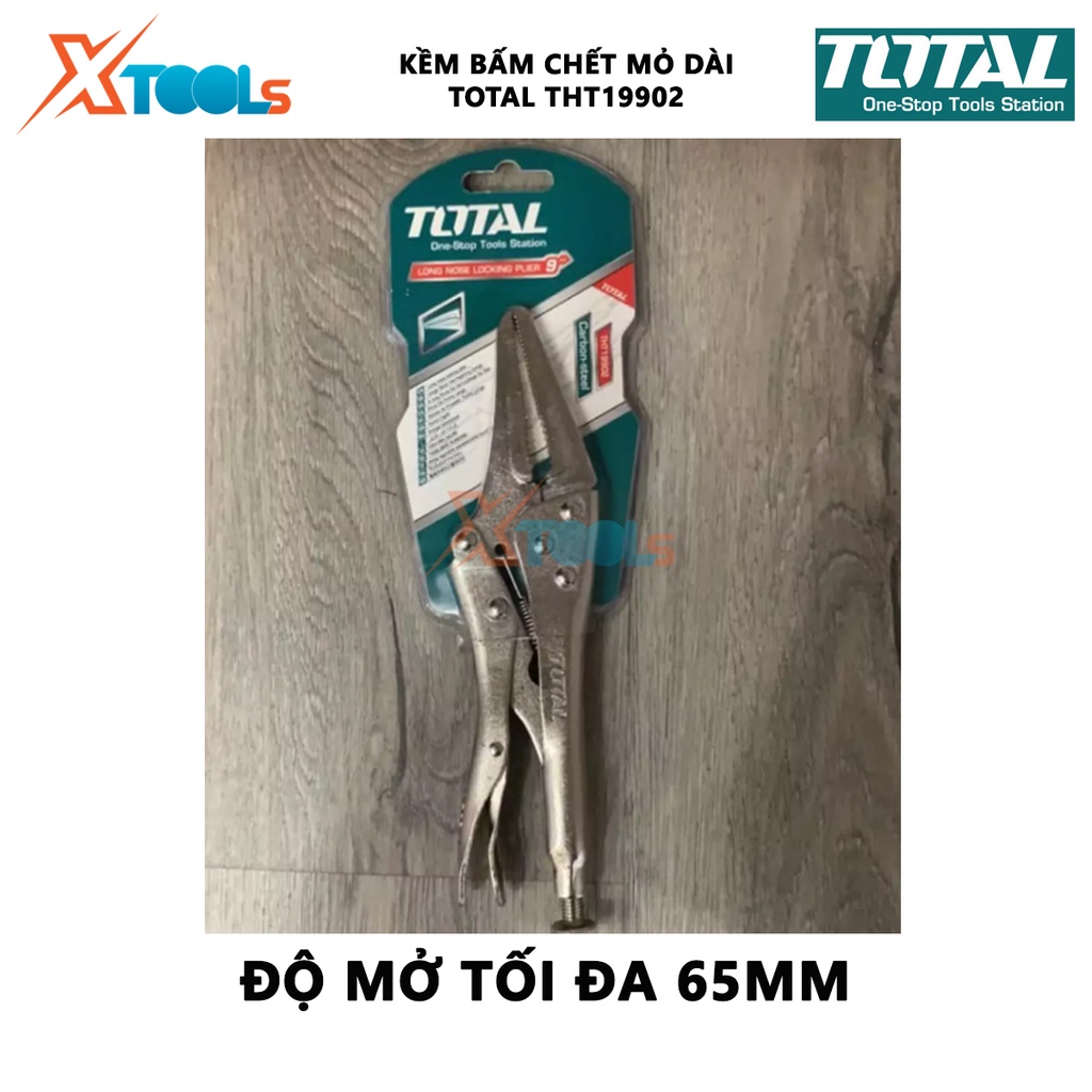Kìm bấm chết mũi dài TOTAL THT19902 kềm bấm mỏ dài Độ mở tối đa 65mm, Chất liệu Thép, quy cách 9&quot; kẹp hoặc giữ chặt vật,