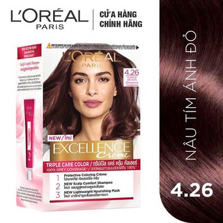 Kem Nhuộm Dưỡng Tóc Phủ Bạc L'oreal Excellence Cream 172ml - Màu 4.26 Nâu Tím Ánh Đỏ