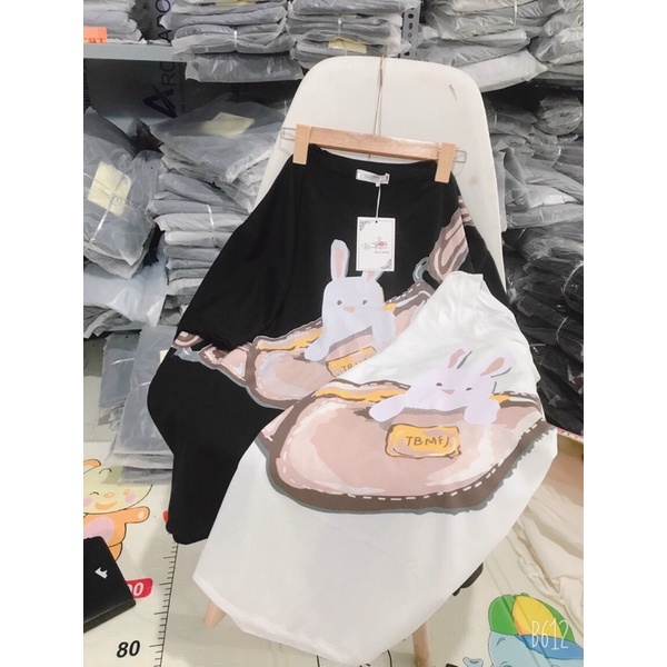 Áo thun cotton tay lỡ dáng rộng unisex túi thỏ đeo chéo freesize 38-65kg