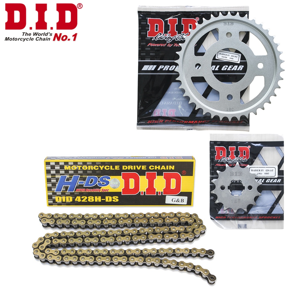 Nhông Sên Dĩa DID Suzuki Raider Fi, Satria sên vàng 428HDS-130RB, 14T-38T (combo lẻ)