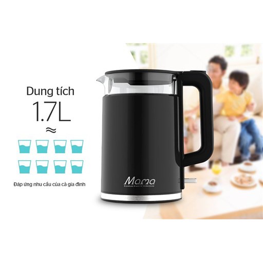 Bình đun nước siêu tốc thủy tinh 1.7 lít Sunhouse Mama SHD1330 - Bảo hành chính hãng 24 tháng toàn quốc