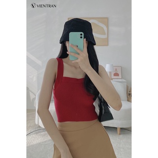 Áo len tăm 2 dây nữ croptop cổ vuông VIENNE TRAN V61W21Q031