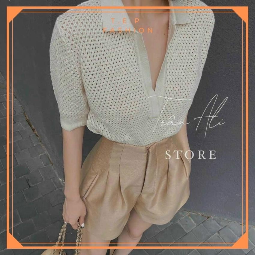 👉 BÁN SỈ 👈 Áo Kiểu Nữ - Kho Sỉ Tuyến Hiền -Áo Nữ Ngắn Tay Cổ Khoét Sâu Dệt Kim Thoáng Khí AL003