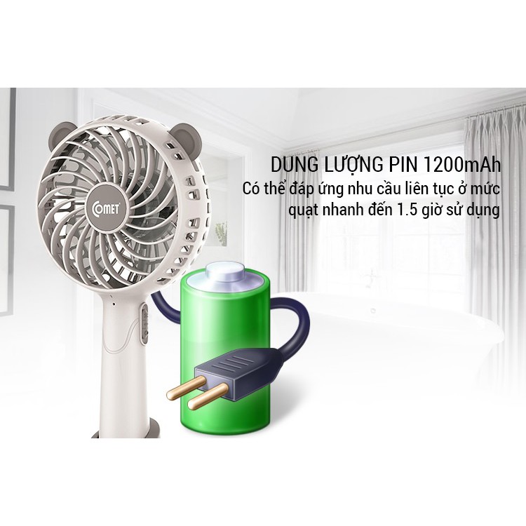 Quạt Sạc Pin Mini Cầm Tay Có Đế Rời Linh Đông Comet CRF0804 (3W) - Hàng Chính Hãng