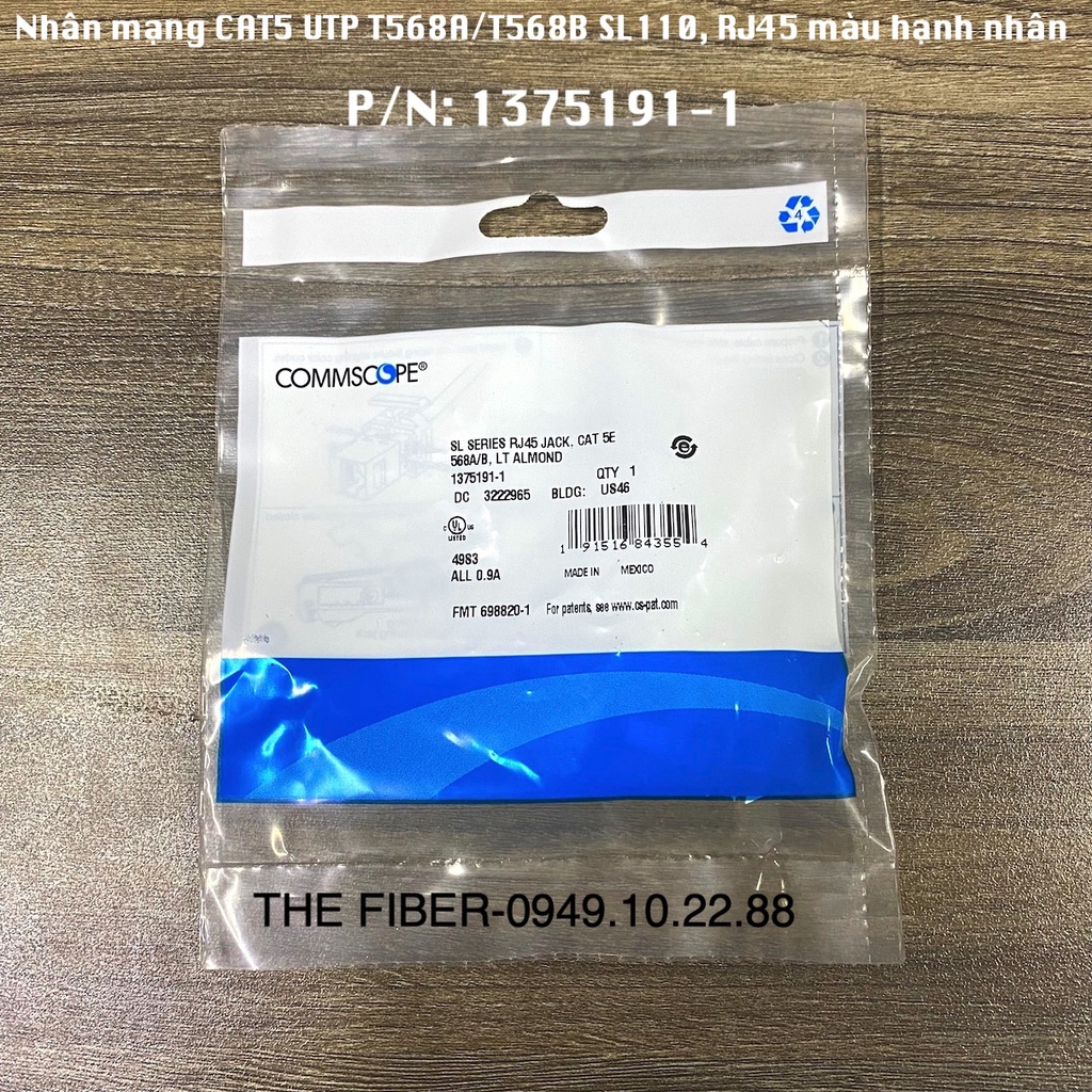 Nhân mạng CAT5e UTP, T568A/T568B, SL110, RJ45, màu hạnh nhân, P/N: 1375191-1 - Chính hãng COMMSCOPE