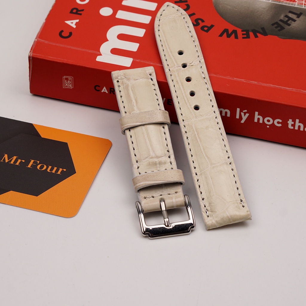 Dây Đồng Hồ Da Cá Sấu Bạch Tạng MrFour Full Size 12/14/16/18/19/20/21/22/24 | Crocodile Leather Watch Bands