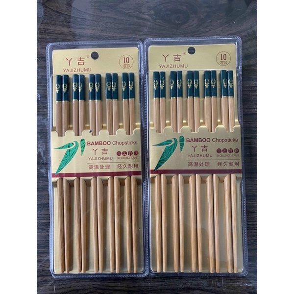 Bộ 10 đôi đũa tre cao cấp, chống ẩm mốc, không trơn, không hóa chất, an toàn cho người sử dụng - Giao màu ngẫu nhiên