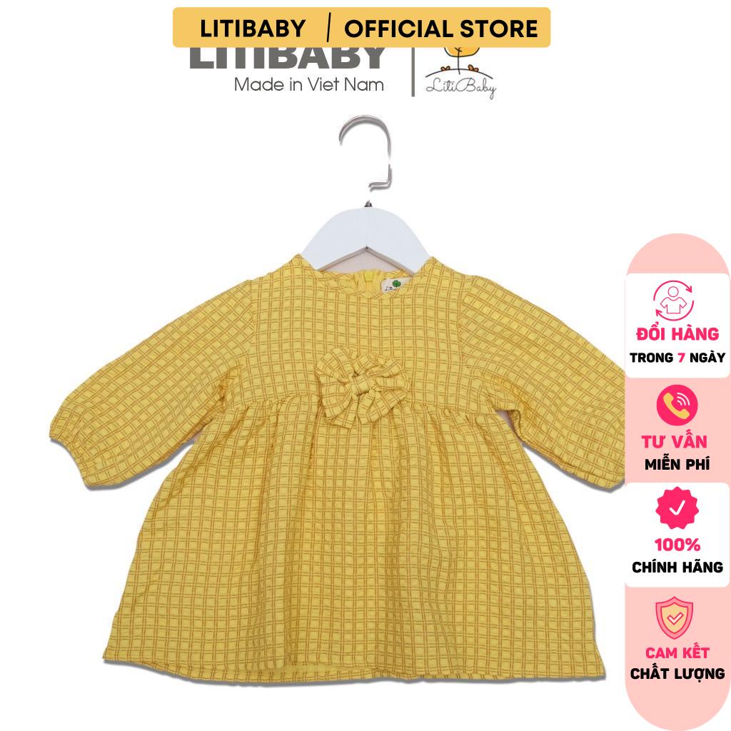 Váy kẻ dài tay nơ ngực LITIBABY 1/8