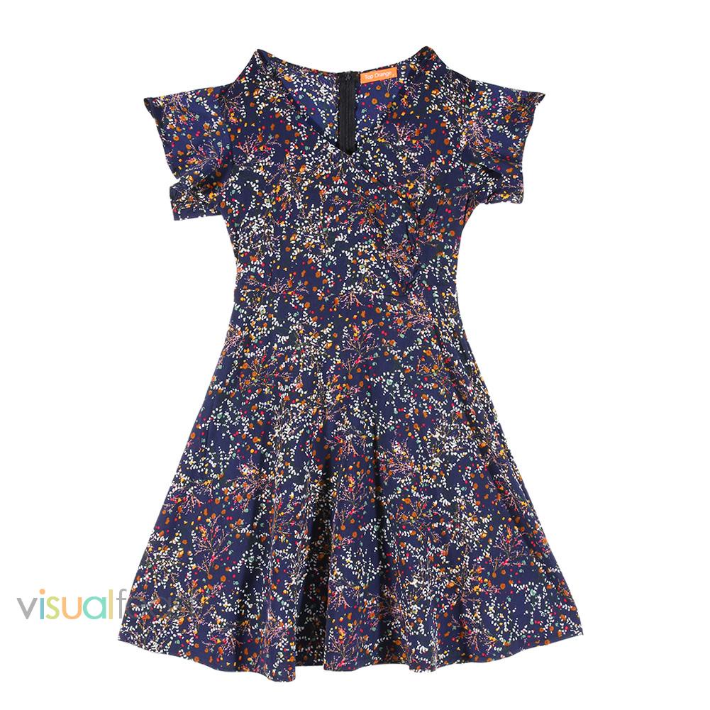 Đầm chữ A in hoa cổ chữ V tay bèo chất liệu chiffon thời trang mùa hè cho nữ 209259