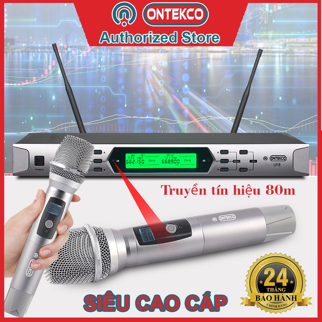 Micro karaoke không dây cao cấp ONTEKCO U19 tích hợp màn hình led chuyên nghiệp,sử dụng công nghệ sơn tĩnh điện