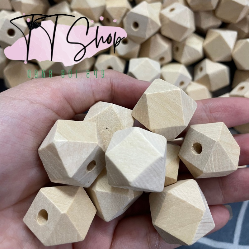 Hạt gỗ đa giác handmade kích thước 20mm trang trí làm macrame, decor, màu mộc, mix nhiều màu | TT Shop