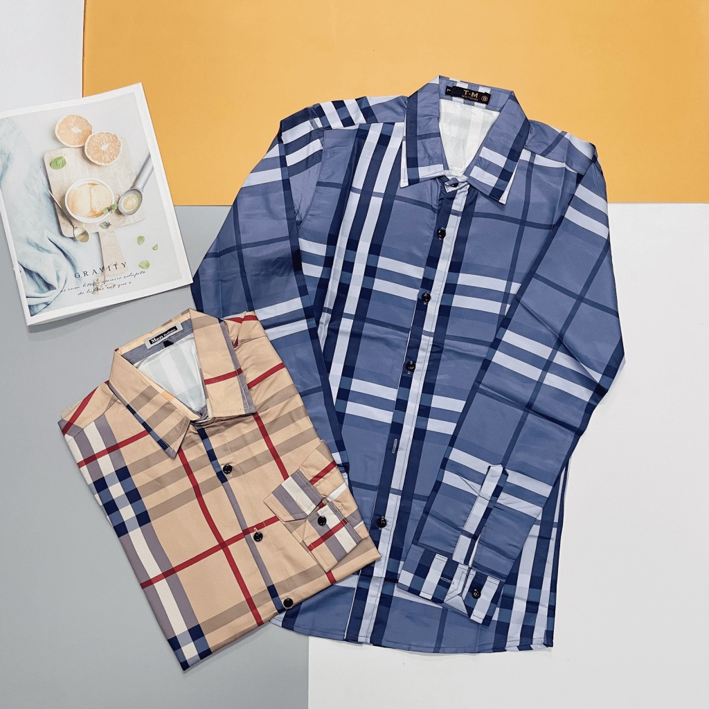 Áo Sơ Mi Nam Tay Dài Phối Sọc Caro 68, Vải Lụa Cao Cấp Phong Cách Sang Trọng [NEW UNISEX]