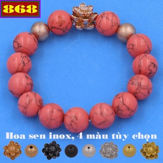 Vòng tay chuỗi hạt san hô hồng charm hoa sen 2 bi