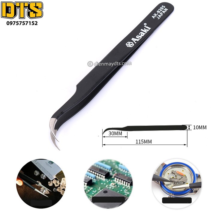 Nhíp gắp linh kiện tĩnh điện chống tĩnh điện mũi cong Asaki AK-9205 giocongcu