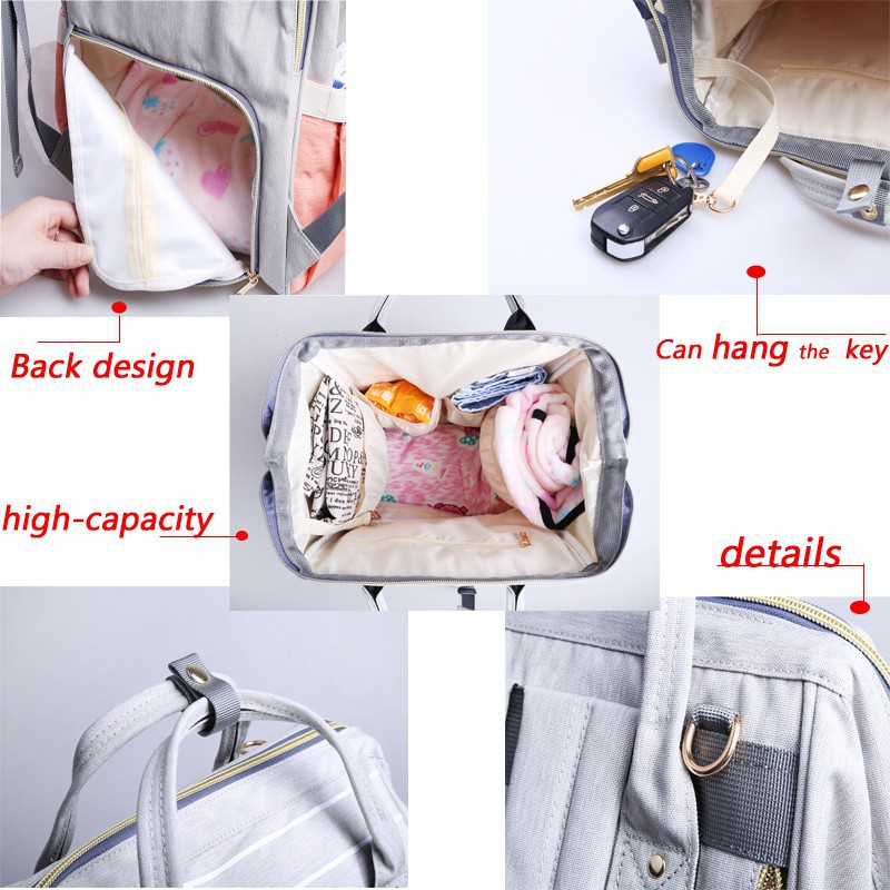 Ba lô sọc ngăn rộng đa năng cho mẹ và bé