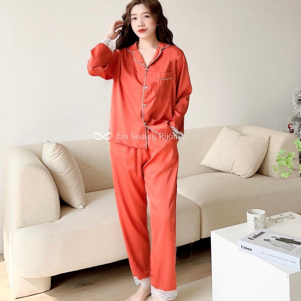 Pijama lụa EMBEAUTY đồ ngủ nữ, bộ mặc nhà dài tay, tiểu thư, sau sinh FREESHIP TẶNG QUÀ_EM14 | BigBuy360 - bigbuy360.vn