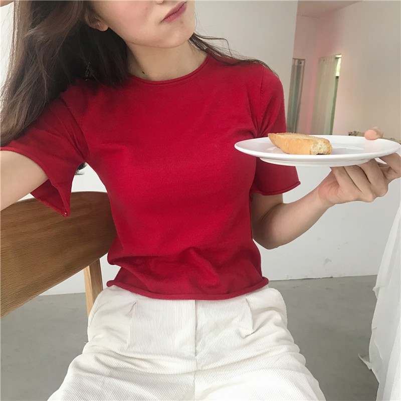 [Hàng có sẵn]Áo thun len nữ basic tay lỡ Ulzzang Quảng Châu ALK9