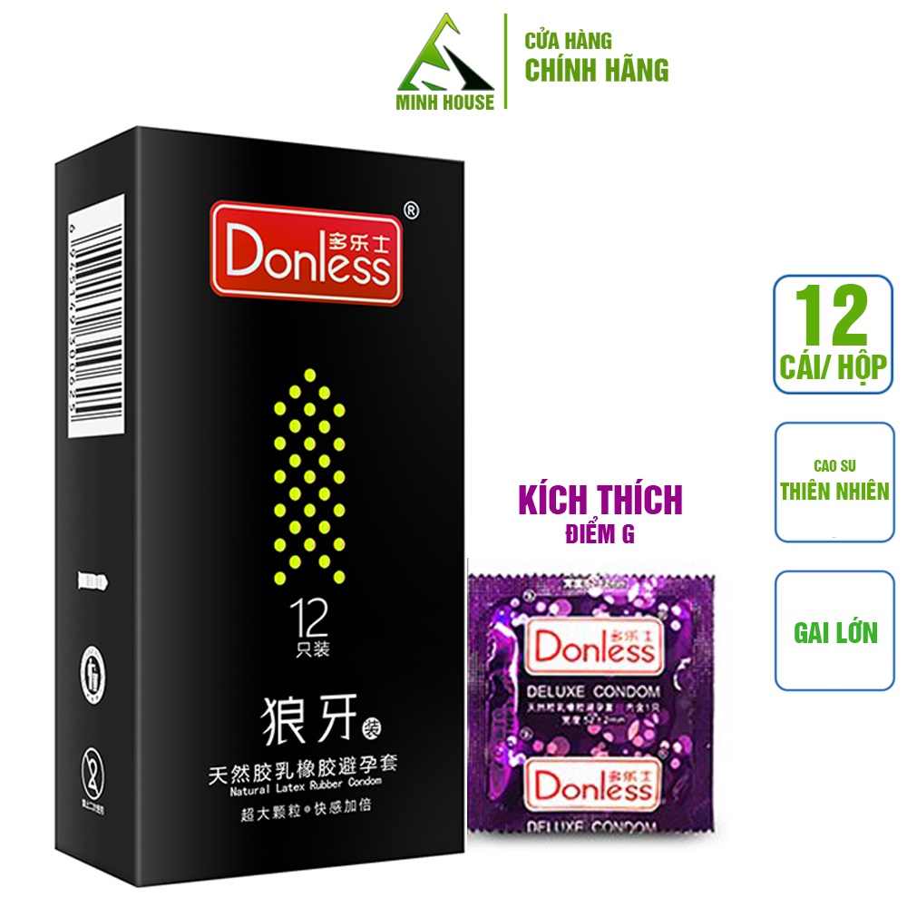 Donless 3D Dotted Ribbed G-Spot gai lớn, bao cao su bcs kích thích điểm G hộp 12 cái-Malaysia, Minh House